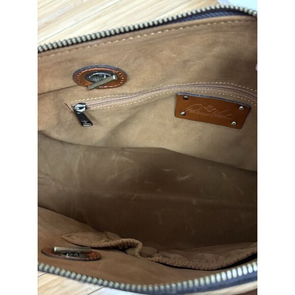 Patricia Nash Cognac Leather Zip Close Shoulder Strap Faux Suede Lining Tote Bag - Picture 5 of 8